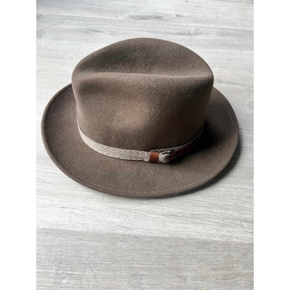 Dorfman Pacific Mens Wool Felt Outback Hat Brown Leather Band Feather Large USA